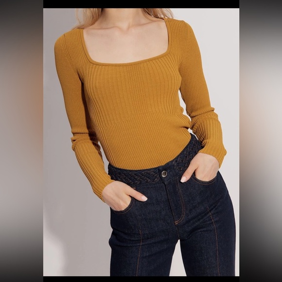 NWT 💛 Aeron Neiman Marcus Mustard Ribbed Long Sleeve Top Size Small 💛 - Picture 1 of 7